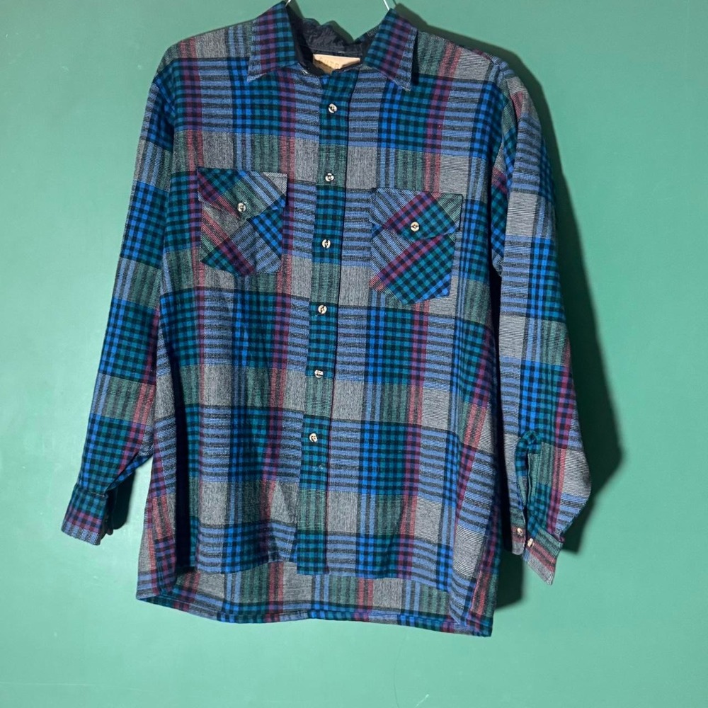 Outback Trading Company Vintage Y2K Blue Plaid Flannel Shirt Mens XL Long Sleeve